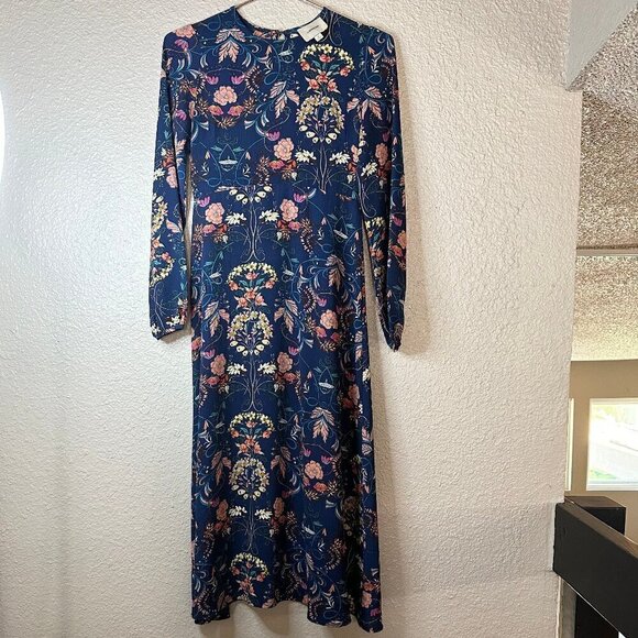 I. Madeline | Garden Splendor Navy Blue Floral Print Long Sleeve Midi Dress - Picture 2 of 7